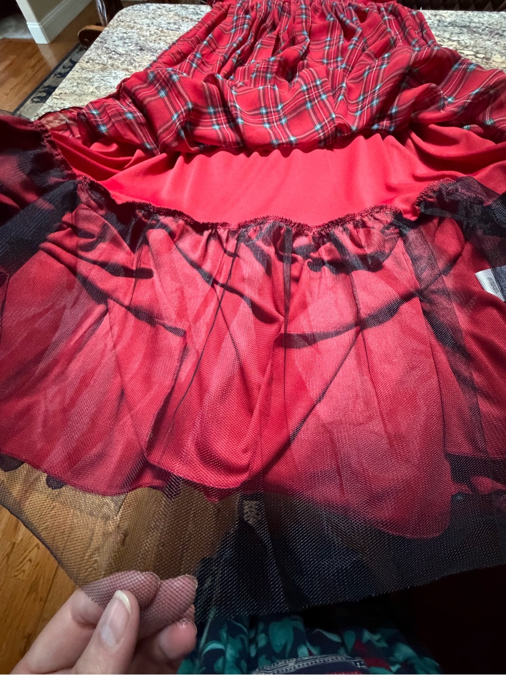 B Darlin Bustier Bodice Red Plaid Maxi Dress with Tie Straps - Picture 7 of 14